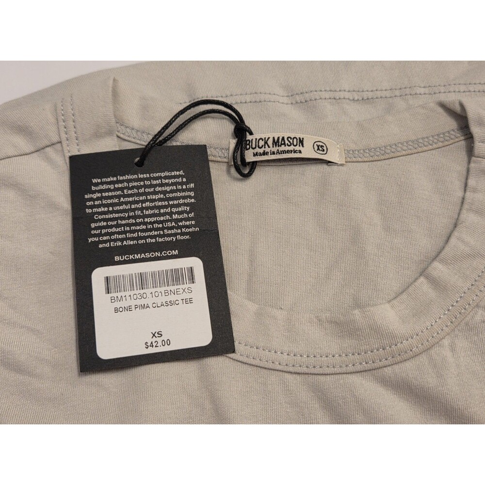 NWT Buck Mason Bone Pima Classic Tee Men's XS Made in USA Crew Neck T-Shirt - Picture 3 of 7
